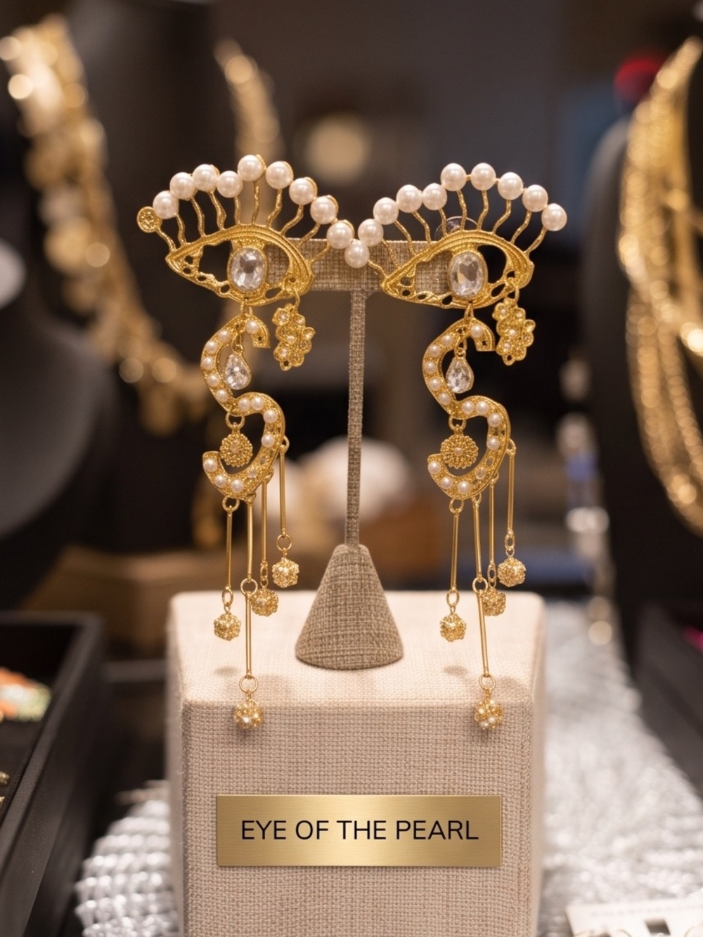 Gold Pearl Eye Drop Earrings - Designer Style